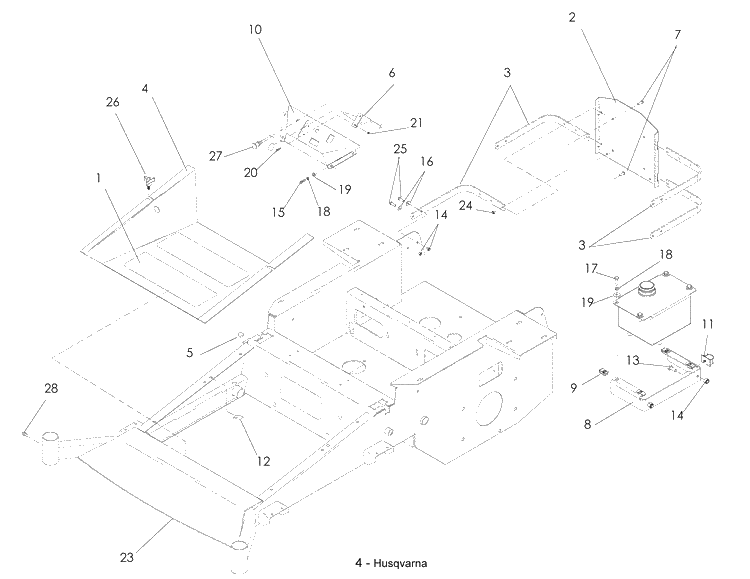 Chassis / Frame 2 Diagram and Parts List for LZF5227 (966956701)(2008-06) Husqvarna Lawn Mower