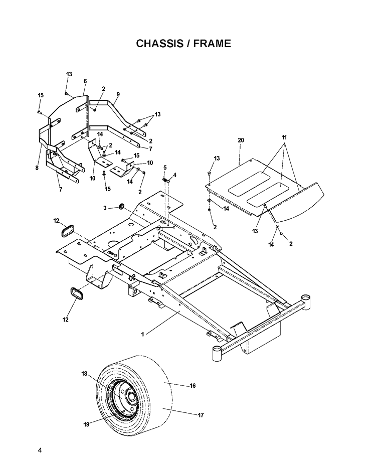 Chassis / Frame Diagram and Parts List for EZ4822 (968999696)(2007-07) Husqvarna Lawn Mower
