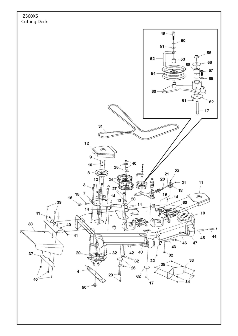 Mower Deck / Cutting Deck Diagram and Parts List for Z560XS  Husqvarna Lawn Tractor