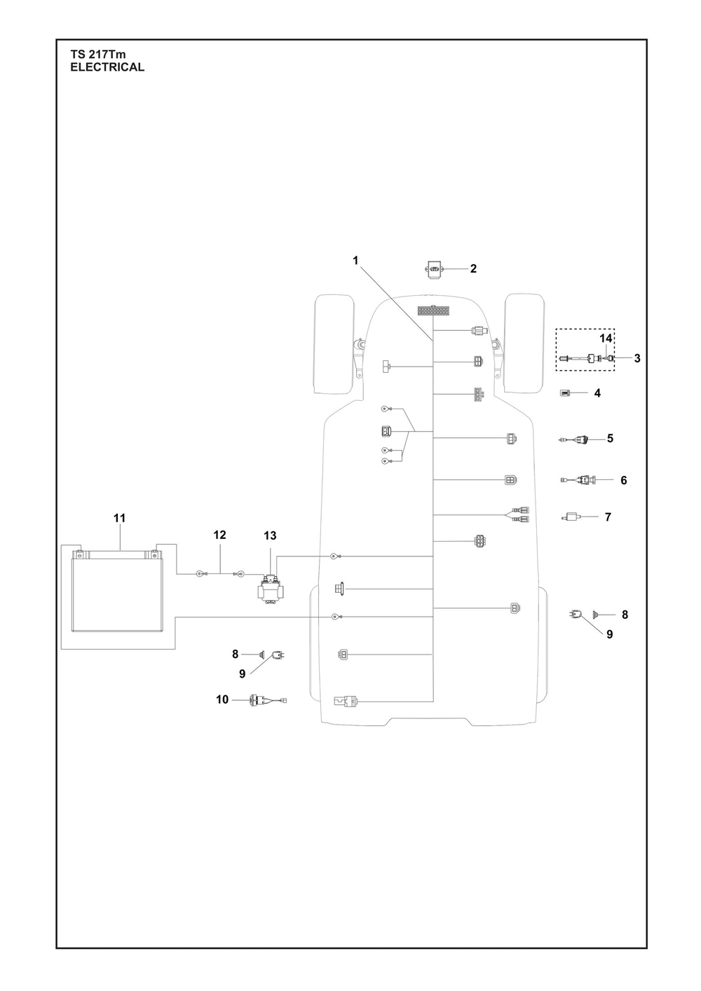 Electrical Diagram and Parts List for TS217TM  Husqvarna Lawn Tractor