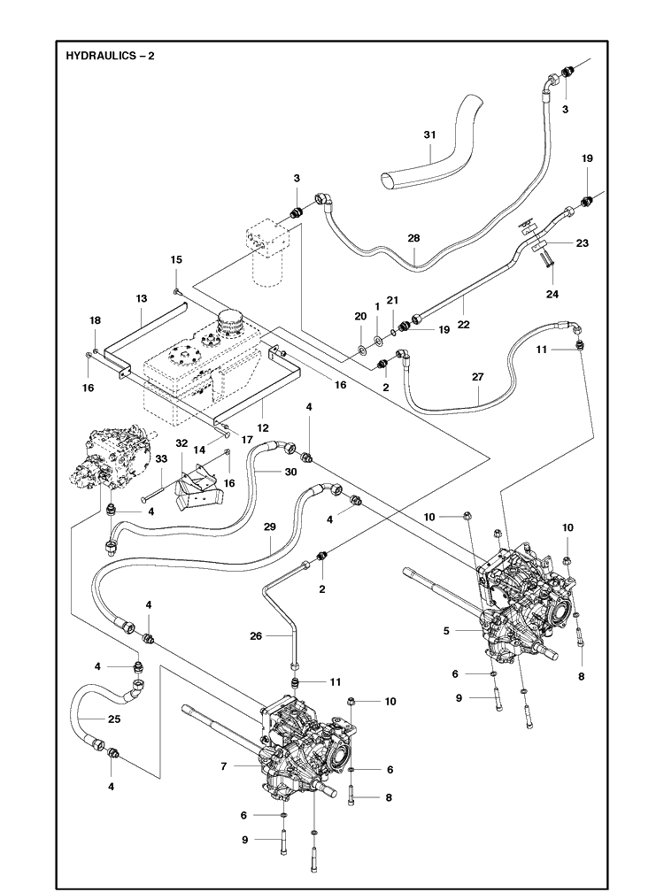 Hydraulics 3 Diagram and Parts List for P525  Husqvarna Lawn Mower