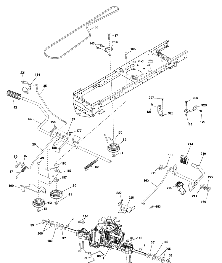 Drive Diagram and Parts List for TS142T (96041043200)(2019-06) Husqvarna Lawn Tractor