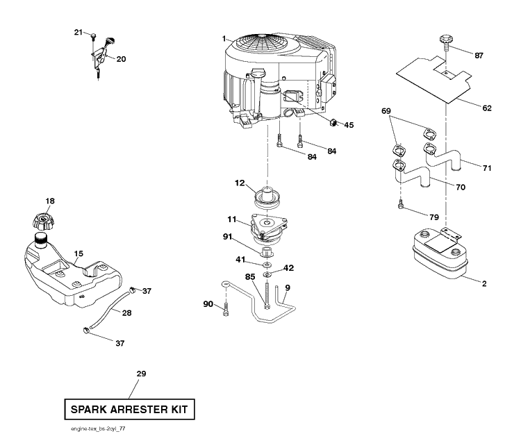 Engine Diagram and Parts List for YTH26V54 (96043011102)(2011-08) Husqvarna Lawn Tractor