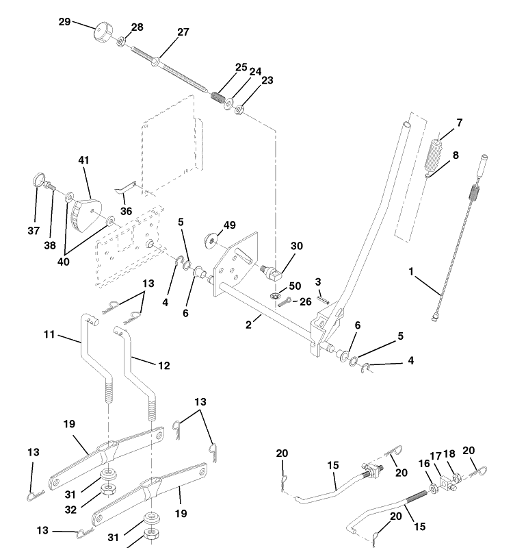 Mower Lift Diagram and Parts List for YTH160 (954140008B)(1998-07) Husqvarna Lawn Mower