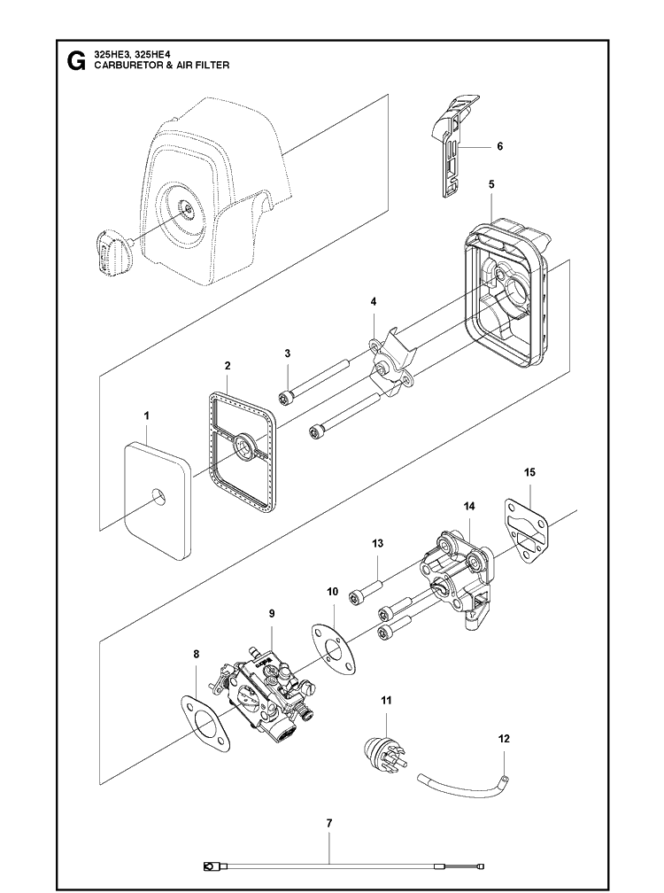 Carburetor And Air Filter 2 Diagram and Parts List for 325HE3 966787601 from 20150100001-current Husqvarna Hedge Trimmer