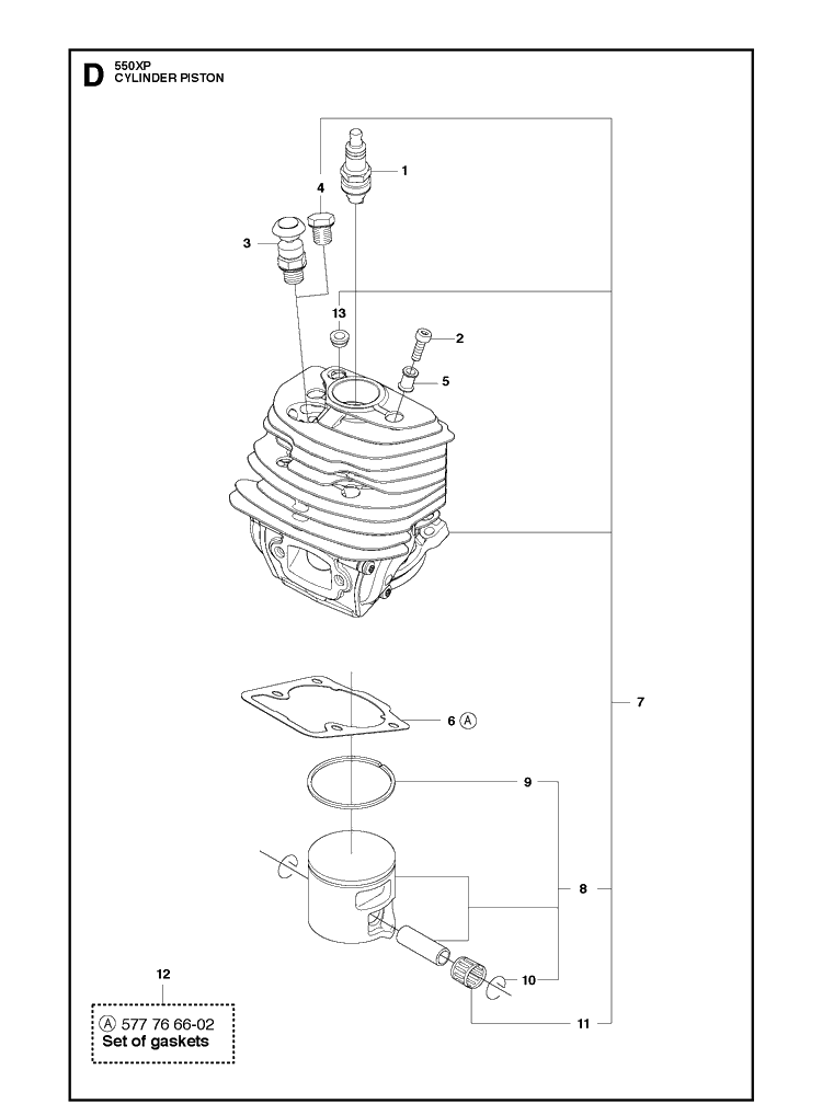 Cylinder Piston Diagram and Parts List for 550XP 2013-01 Husqvarna Chainsaw