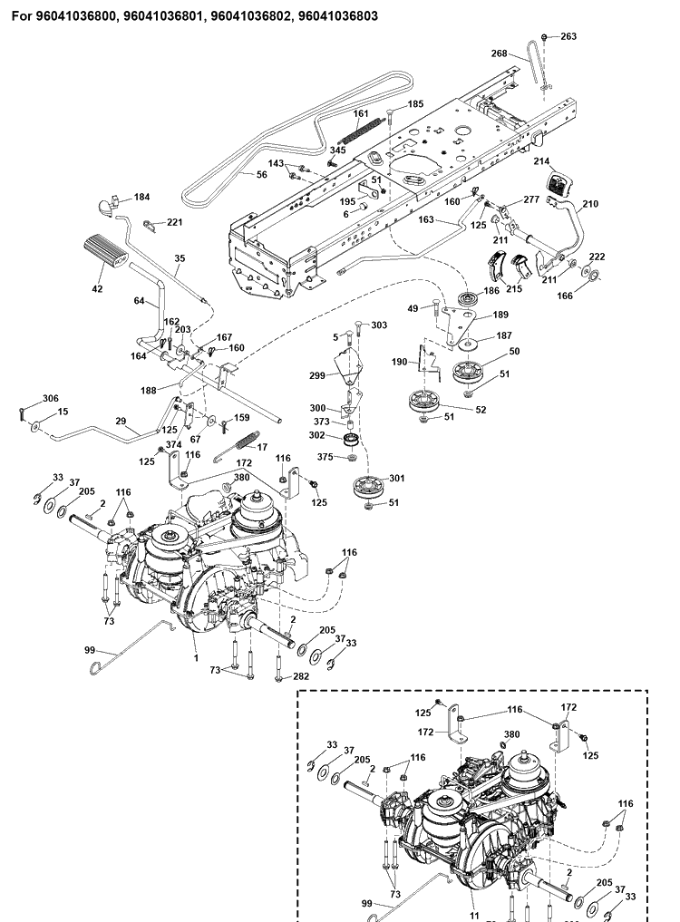 Drive Diagram and Parts List for TS142  Husqvarna Lawn Tractor