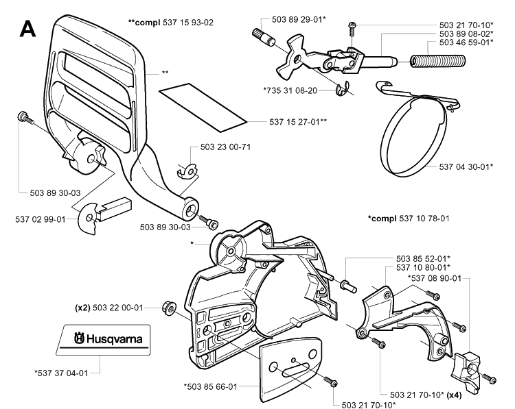 Chain Brake Diagram and Parts List for 359 20050600001-20060600000 Husqvarna Chainsaw
