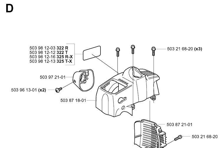 Cover Diagram and Parts List for 322R 20010500001-Current Husqvarna Brush Cutter