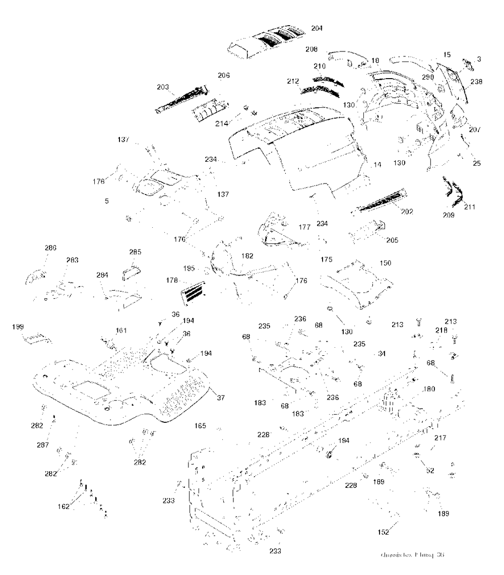 Chassis Enclosures Diagram and Parts List for YTH2348 (917289570)(2012-02) Husqvarna Lawn Tractor