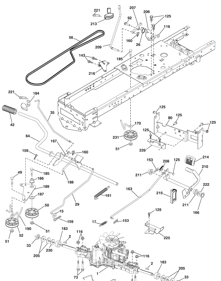 Drive Diagram and Parts List for YTH21K46 (96045002100)(2009-08) Husqvarna Lawn Mower