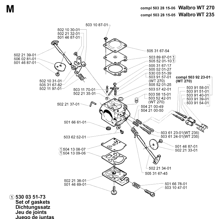 Carburetor Details Diagram and Parts List for 225HBV 19970500001-20000100000 Husqvarna Leaf Blower / Vacuum