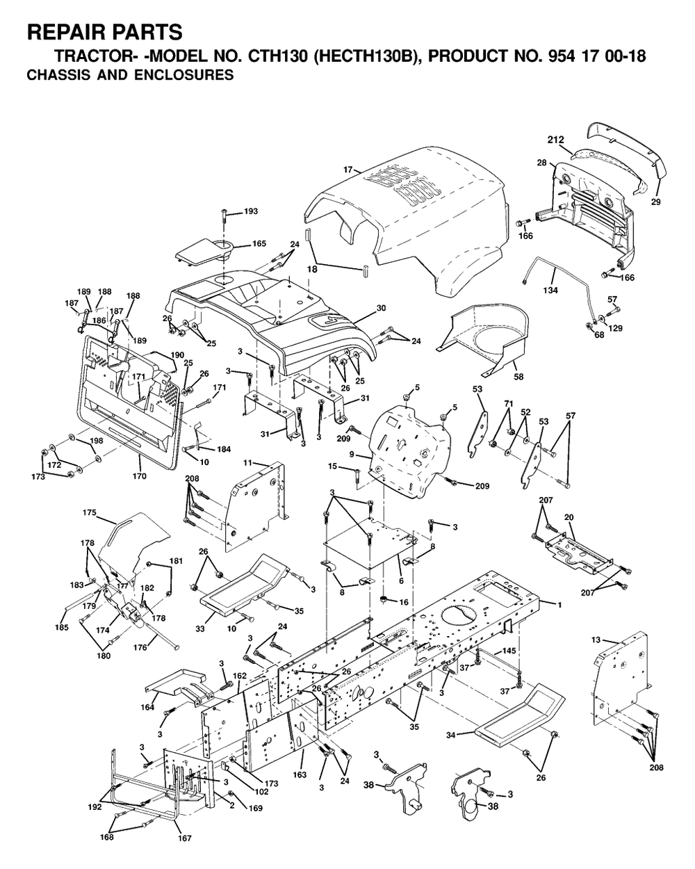 Chassis And Enclosures Diagram and Parts List for CTH130 (954170018-B)(2000-03) Husqvarna Lawn Tractor