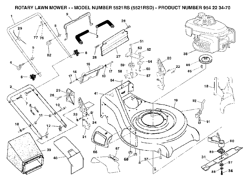 Repair Parts Diagram and Parts List for 5521RSD (954223470, 532188645)(2004-07) Husqvarna Lawn Mower
