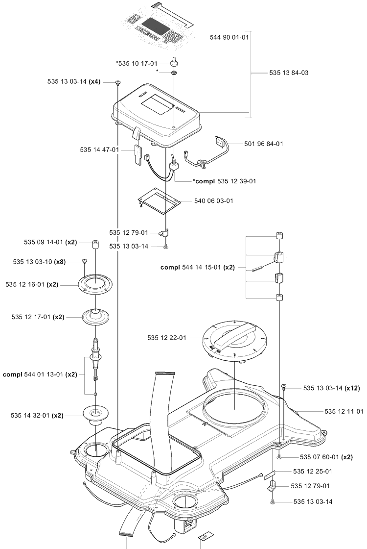 Key Pad / Upper Chassis Diagram and Parts List for 220AC 2007-05 Husqvarna Lawn Mower