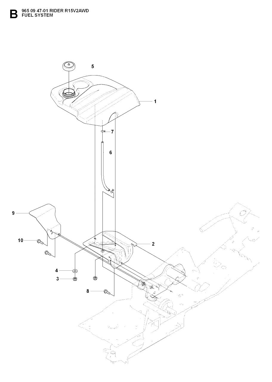 Fuel System Diagram and Parts List for R15-V2AWD (965094701)(2007-01) Husqvarna Lawn Tractor