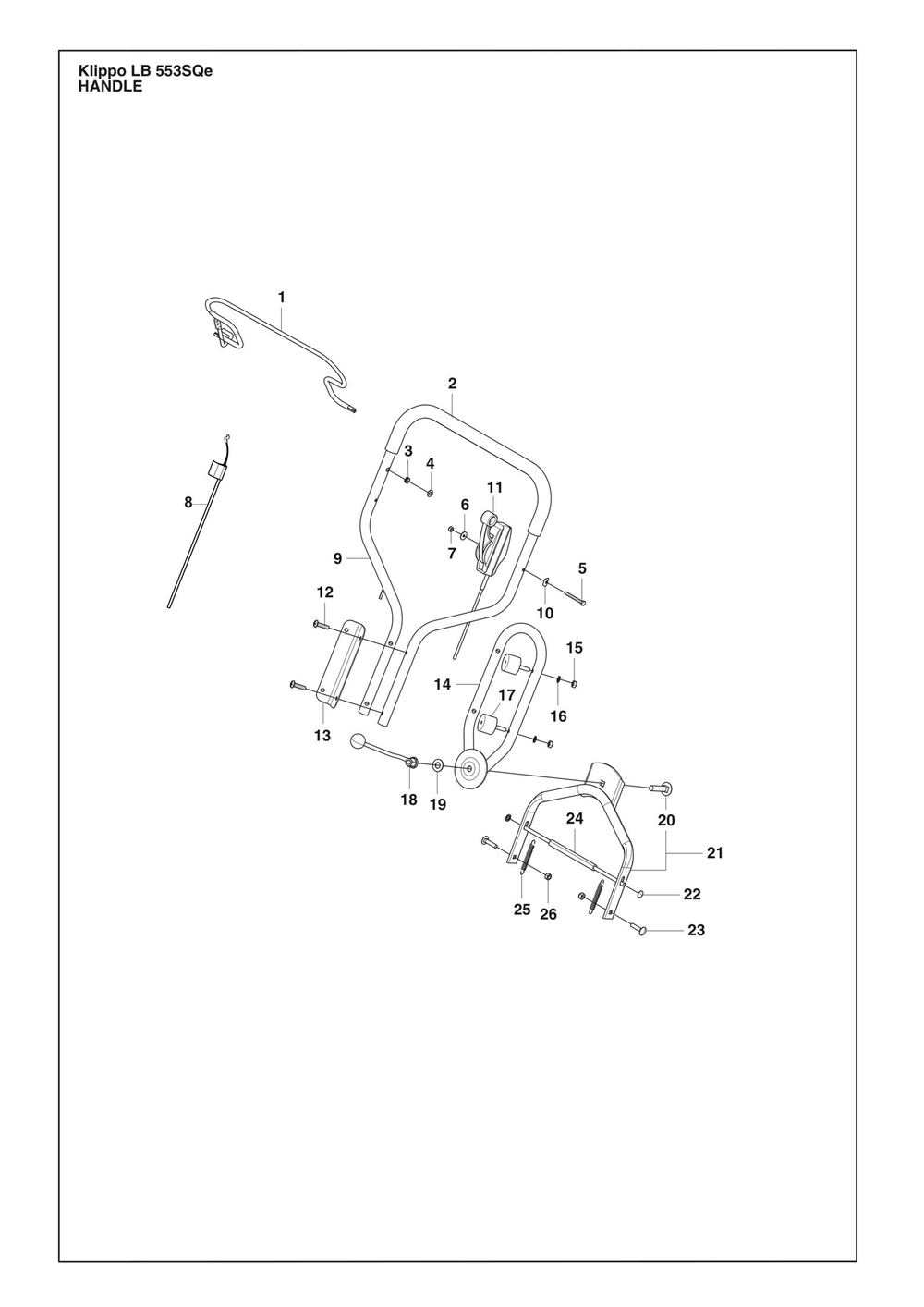 Handle Diagram and Parts List for KLIPPOLB553SQE  Husqvarna Lawn Mower