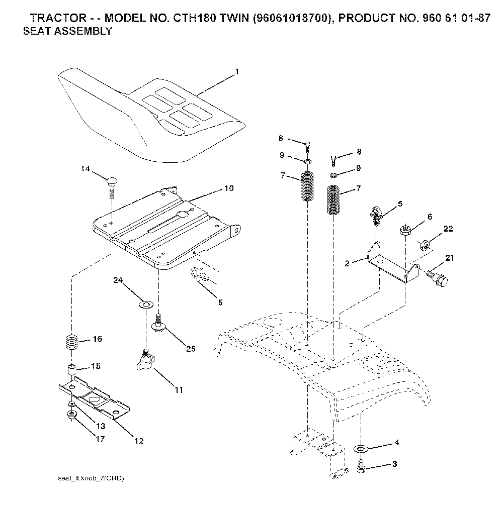 Seat Diagram and Parts List for CTH180TWIN (96061018601)(2007-04) Husqvarna Lawn Tractor