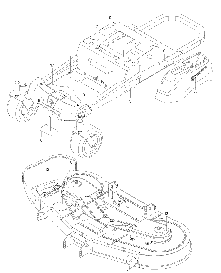 Decals Diagram and Parts List for Z254F (96768100200)(2018-04) Husqvarna Lawn Mower