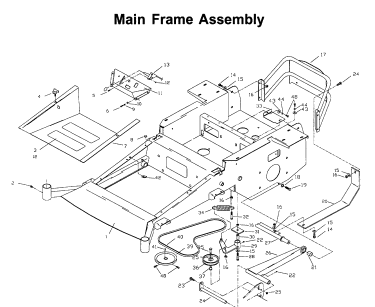 Chassis / Frame Diagram and Parts List for ZTH6125 (968999186)(2006-04) Husqvarna Lawn Mower