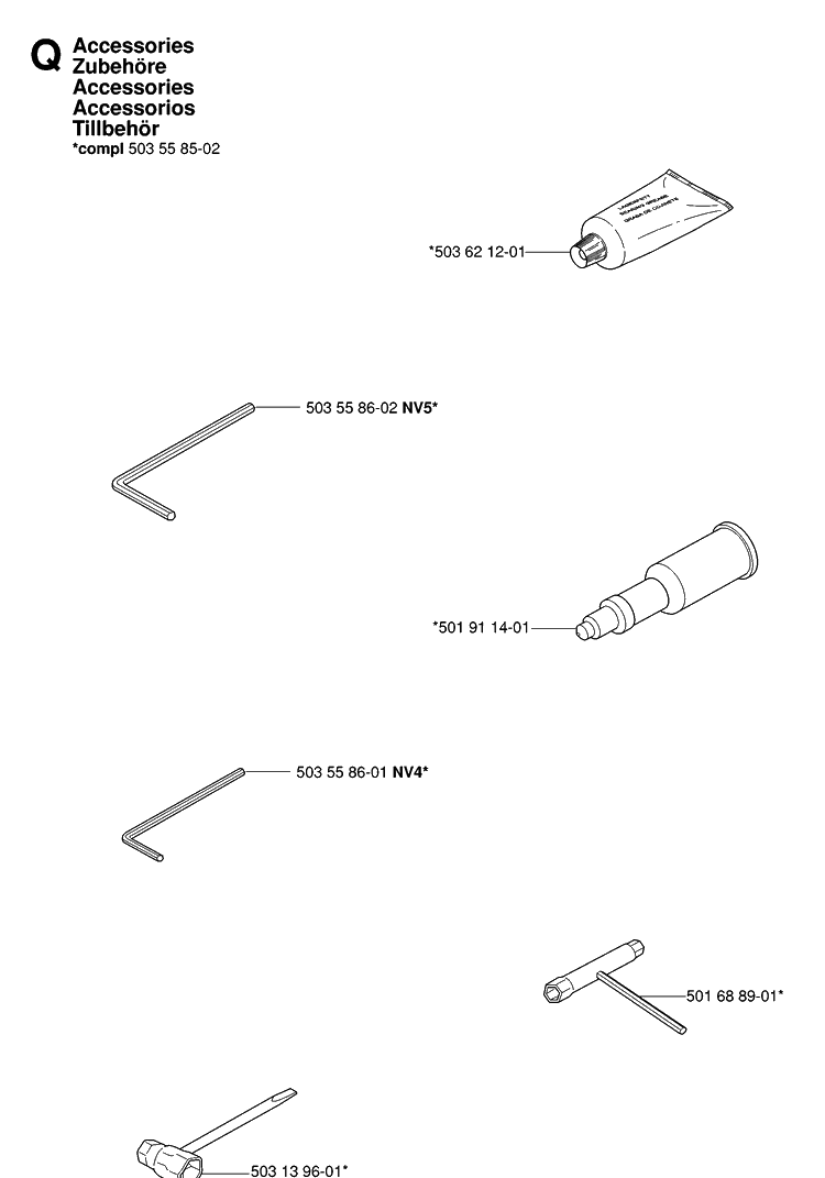 Accessories Diagram and Parts List for 385XP 20064000001-Current Husqvarna Chainsaw