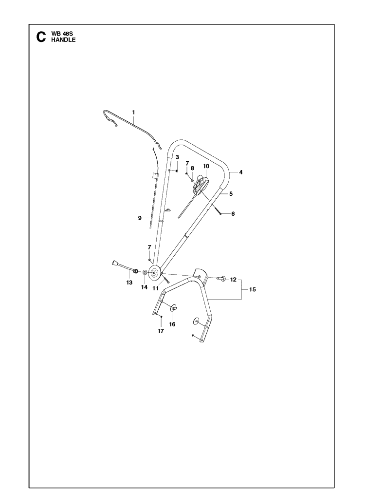 Handle Diagram and Parts List for WB48S  Husqvarna Lawn Mower