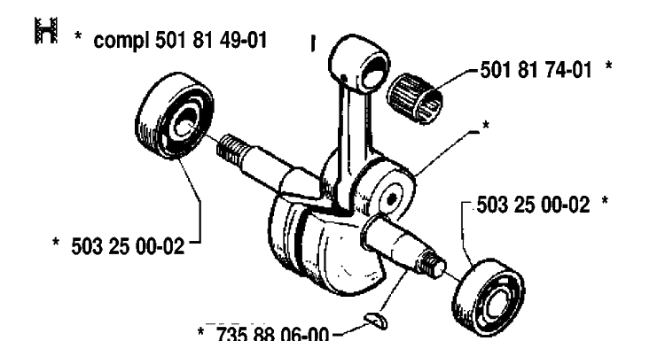 Crankshaft Diagram and Parts List for 288 19911400001-19933600000 Husqvarna Chainsaw