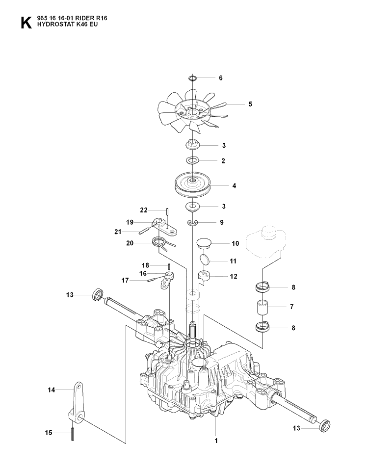 Transmission Diagram and Parts List for RIDER16 (965161601)(2007-06) Husqvarna Lawn Mower