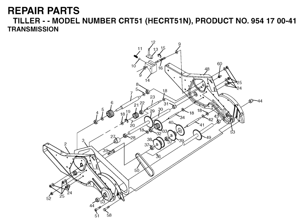 Transmission Diagram and Parts List for CRT51 (954170041-N)(2004-01) Husqvarna Tiller