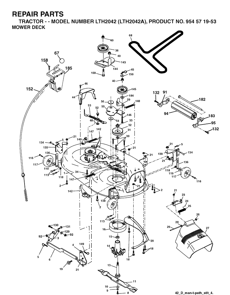 Mower Deck / Cutting Deck Diagram and Parts List for LTH2042-LTH2042A 2003-12 Husqvarna Lawn Tractor