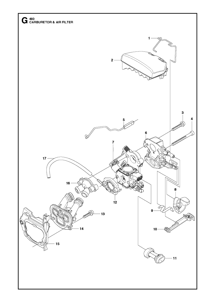Carburetor Air Filter Diagram and Parts List for 461 2013-01 Husqvarna Chainsaw