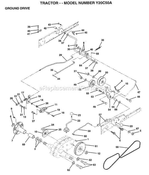 Ground Drive Diagram and Parts List for Y20C50A 1995 Husqvarna Lawn Tractor