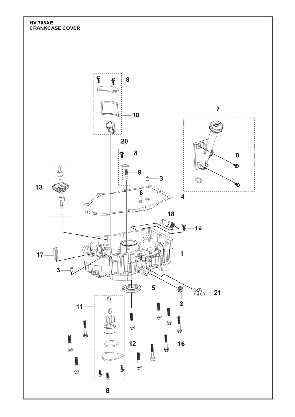 Crankcase Cover Diagram and Parts List for HV708AE  Husqvarna Engine