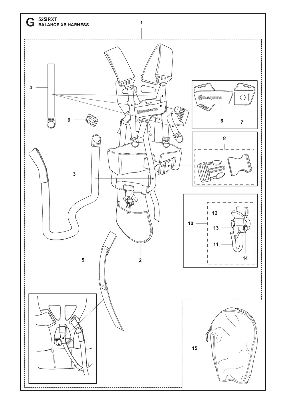 Harness Diagram and Parts List for 525IRXT  Husqvarna Brush Cutter