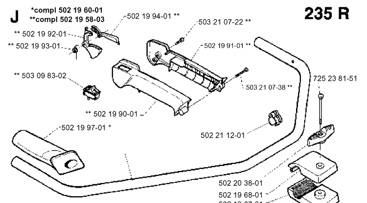 Handle And Controls Diagram and Parts List for 232RCAT 19954500001-Current Husqvarna Brush Cutter