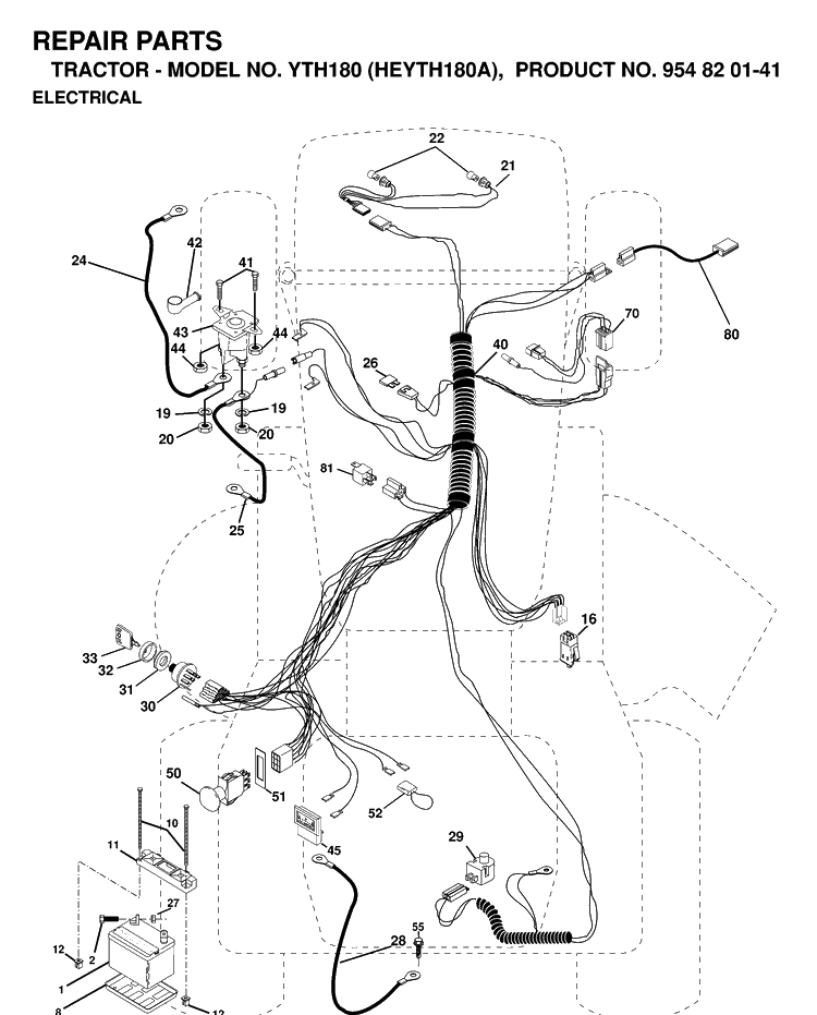 Electrical Diagram and Parts List for YTH180 (HEYTH180A)(1998-12) Husqvarna Lawn Tractor