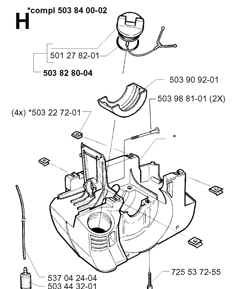 Crankcase Diagram and Parts List for 227RD 19993600001-20004000000 Husqvarna Brush Cutter