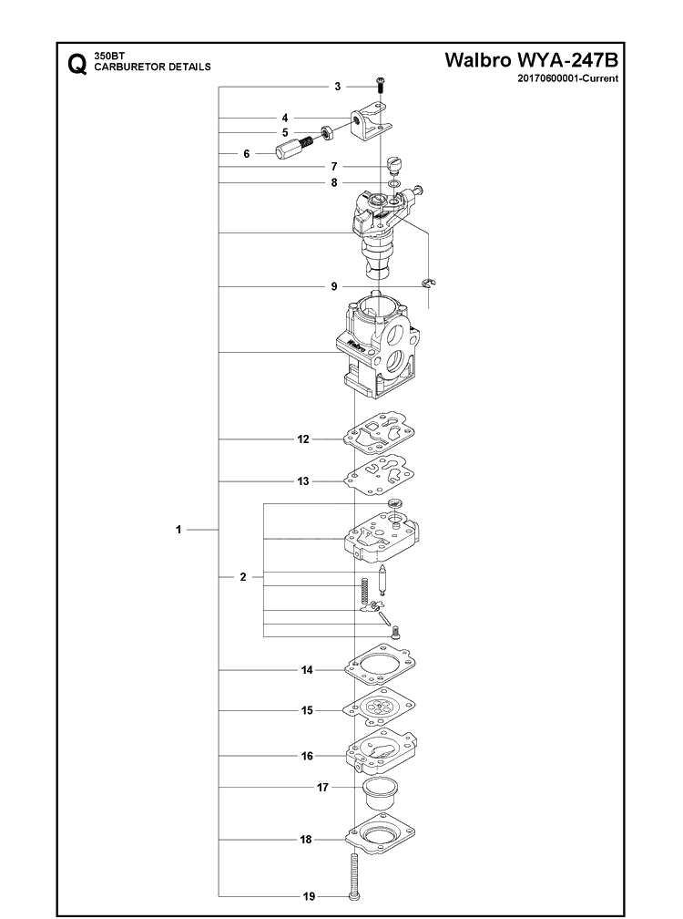 Carburetor Details 2 Diagram and Parts List for 350BT  Husqvarna Leaf Blower / Vacuum