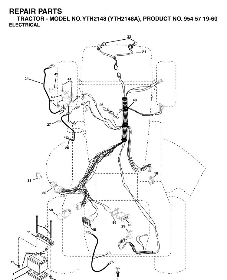 Electrical Diagram and Parts List for YTH2148 (954571960)(2003-11) Husqvarna Lawn Tractor