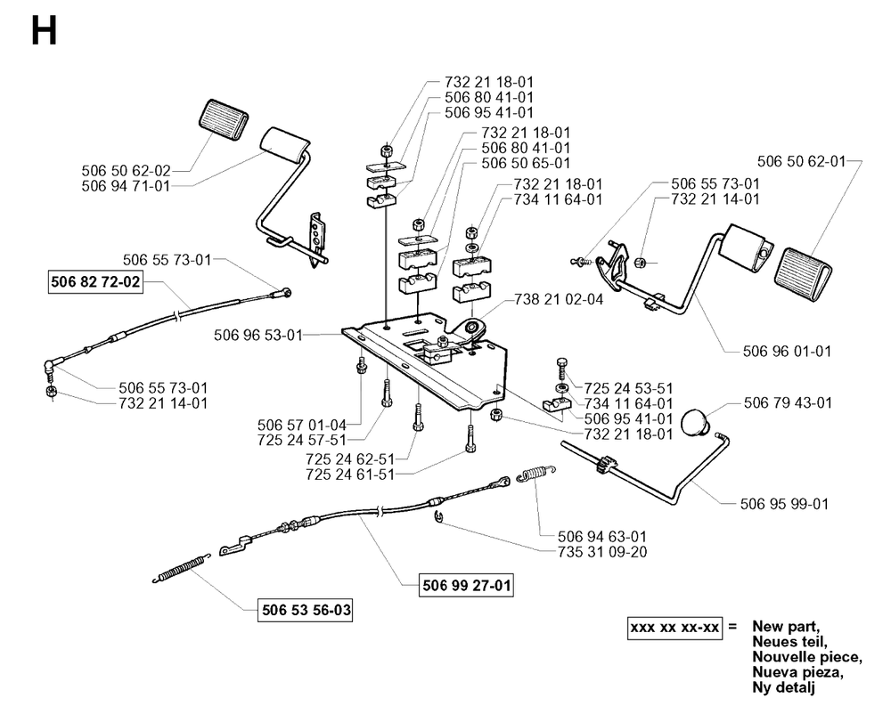 Pedals Diagram and Parts List for R13 2001-01 Husqvarna Lawn Tractor
