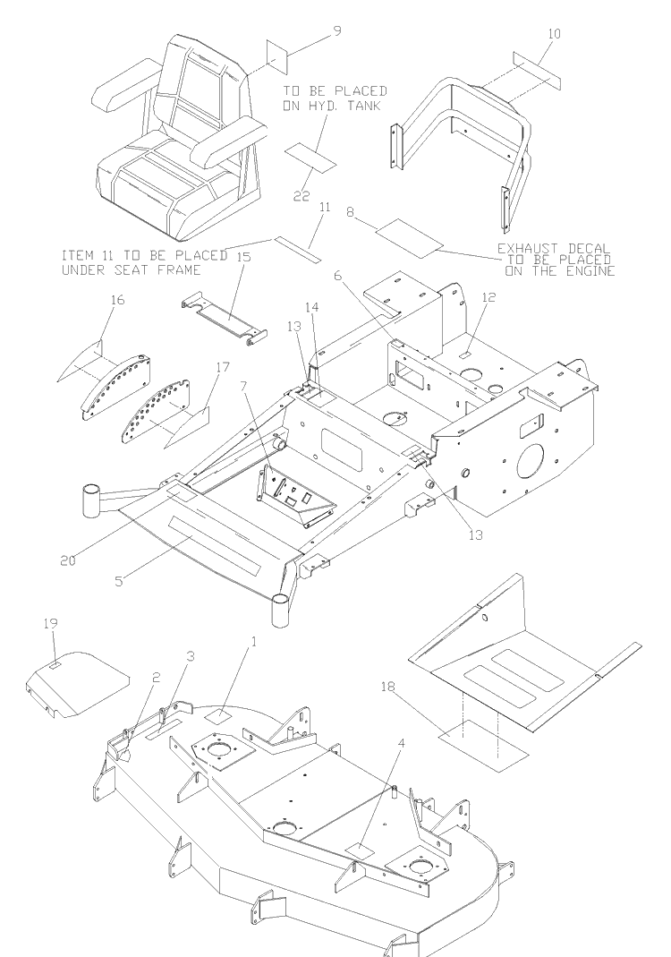 Decal Placement Assembly Diagram and Parts List for ZTH6125KAA (968999166)(2002-10) Husqvarna Lawn Mower