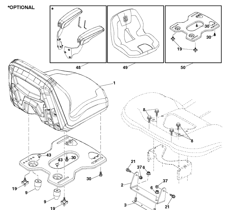 Seat Diagram and Parts List for TS146XKD (96043032900)(2021-01) Husqvarna Lawn Tractor