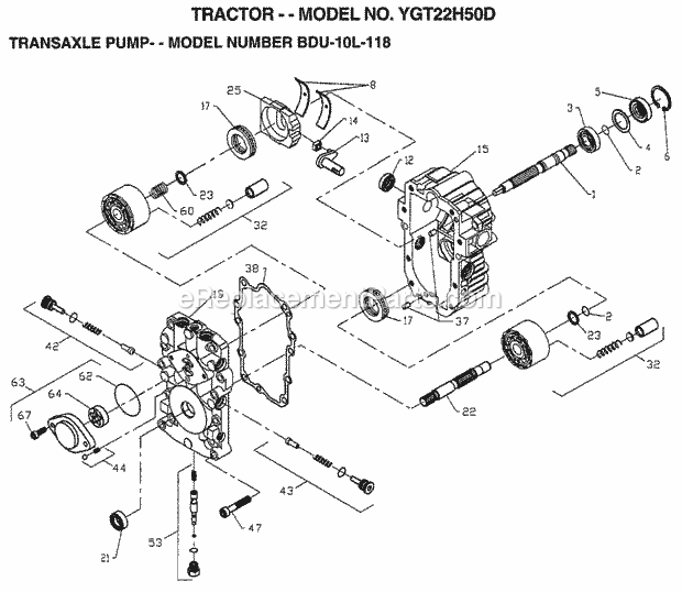 Transaxle Hydro Gear Diagram and Parts List for YGT22H50D 1999 Husqvarna Lawn Tractor