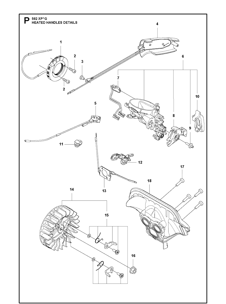Handle Heated Diagram and Parts List for 592XP 592 XP-G Husqvarna Chainsaw