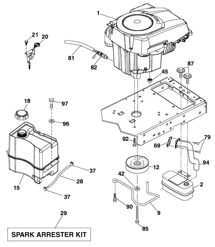 Engine Diagram and Parts List for YTH20K46 (917289542)(2010-01) Husqvarna Lawn Mower