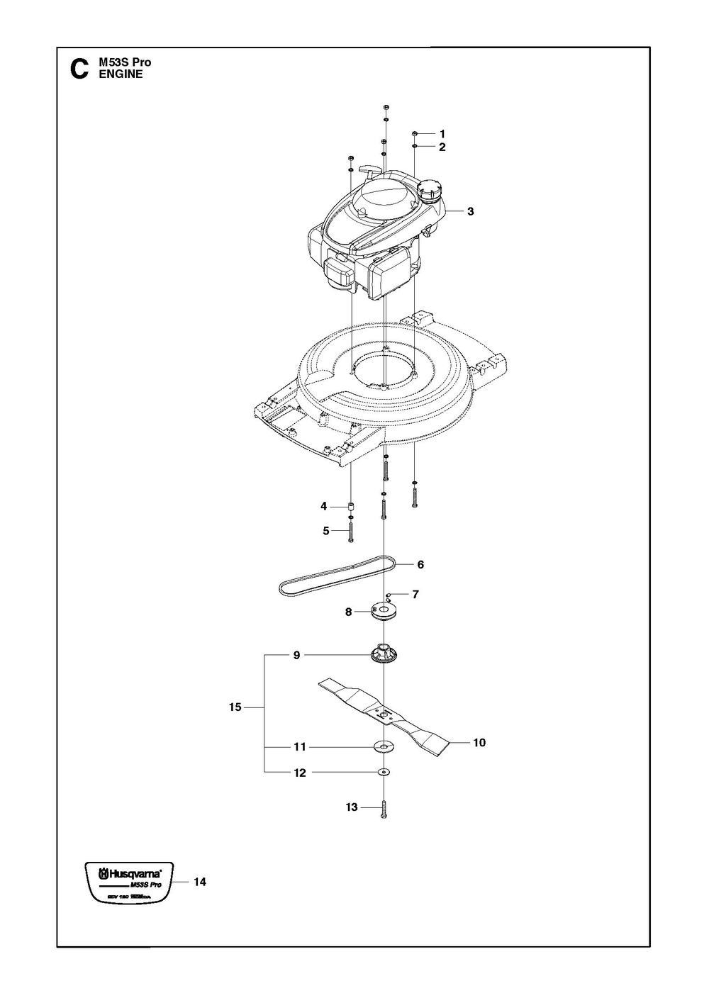 Engine Diagram and Parts List for M53SPRO-2013  Husqvarna Lawn Mower
