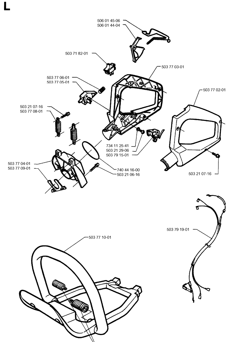 Handle And Controls Diagram and Parts List for 225H75 19960500001-19970500000 Husqvarna Hedge Trimmer