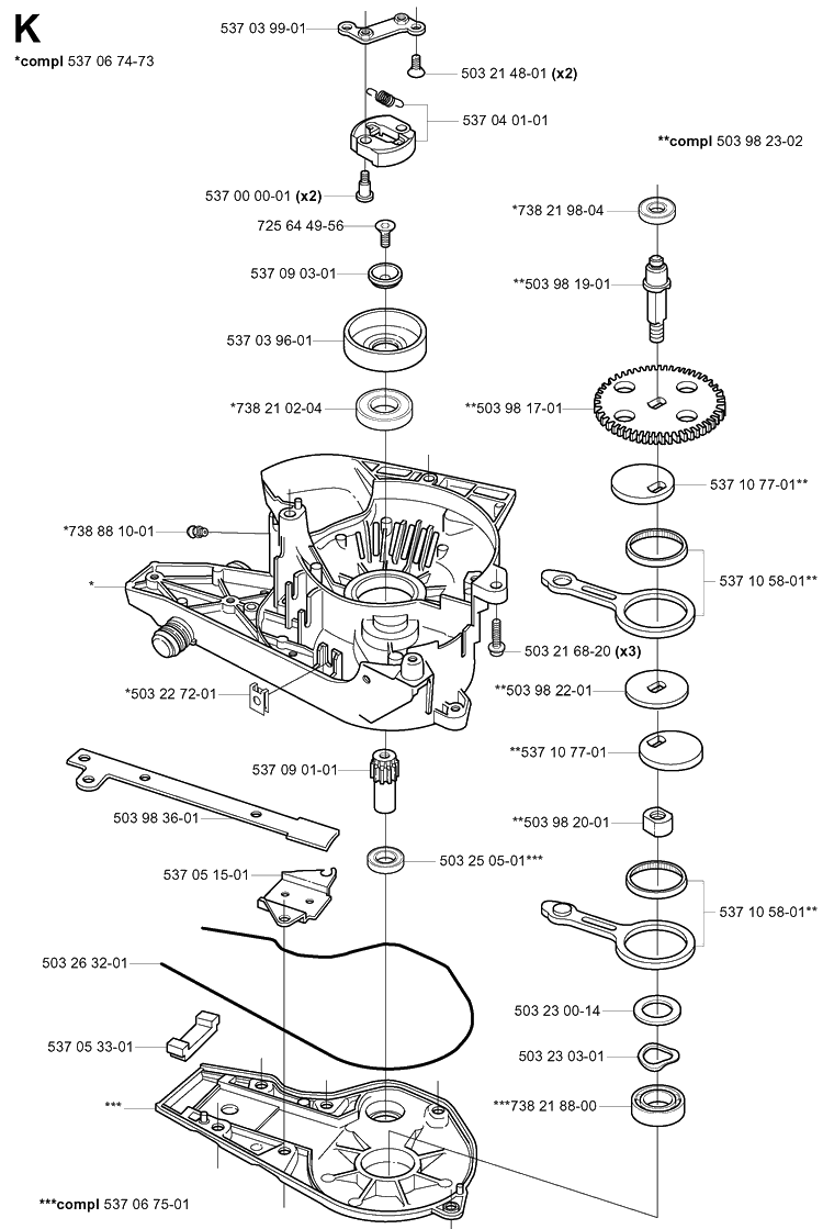 Gear Housing Diagram and Parts List for 325HS99 (X-SERIES)(20004000001-20030100000) Husqvarna Hedge Trimmer