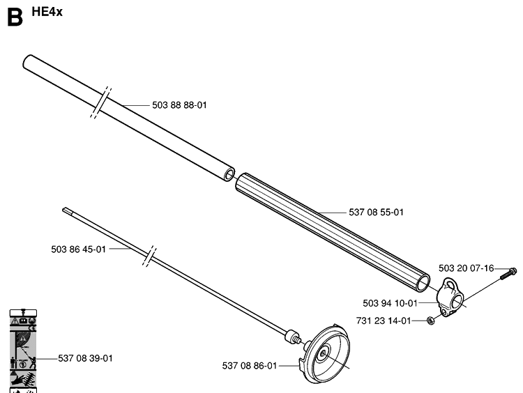 Shaft Diagram and Parts List for 323HE3 20050600001-20053600000 Husqvarna Hedge Trimmer