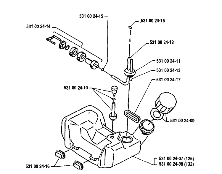Fuel Tank Diagram and Parts List for 125L 1992-01 Husqvarna Trimmer